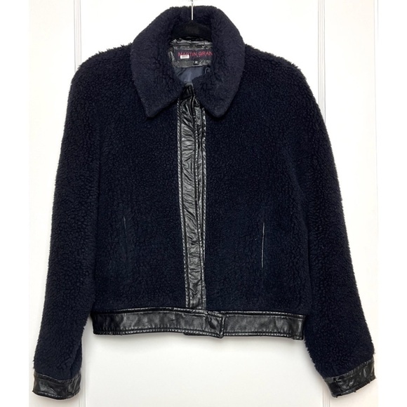 MARTIN GRANT PARIS 70s Navy Wool Blend Faux Shearling Boxy Sherpa Teddy Jacket 6 - Picture 8 of 12